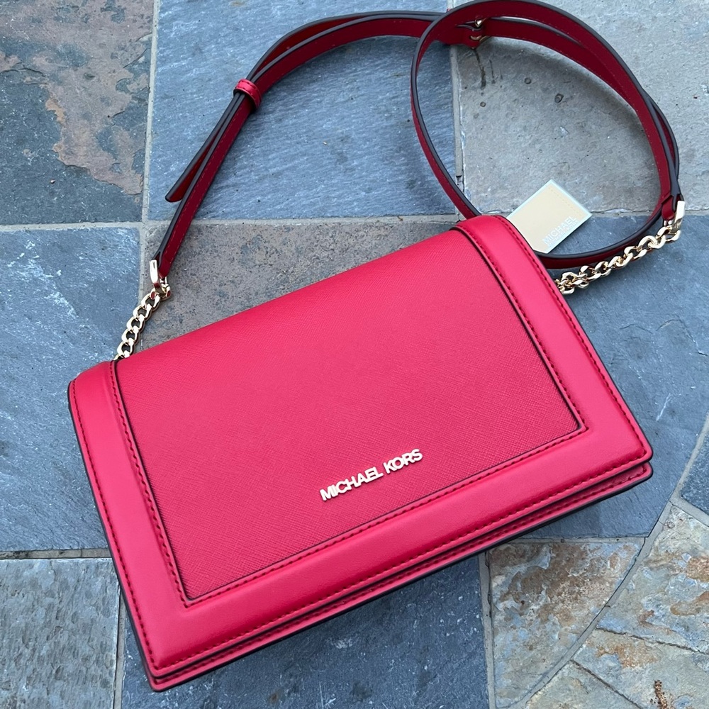 NWT MICHAEL KORS JET SET LARGE FULL FLAP CHAIN CROSSBODY SHOULDER BAG LEATHER